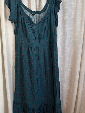 torrid Teal Maxi Dress with Red Floral Print